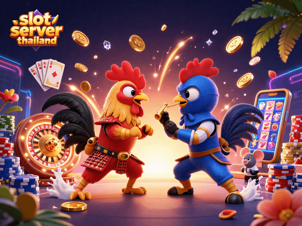 Engage with the slot server thailand in an exciting showdown featuring 3D roosters and casino elements.