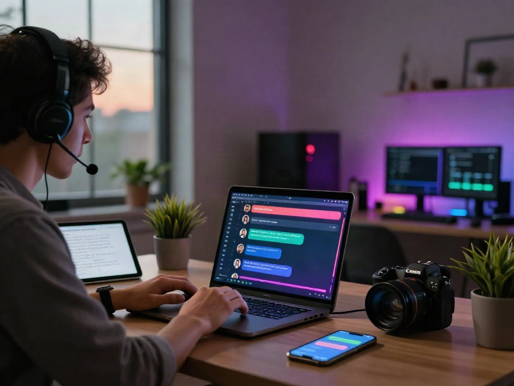 Engaging in nsfw ai chat on a laptop in a modern home office.