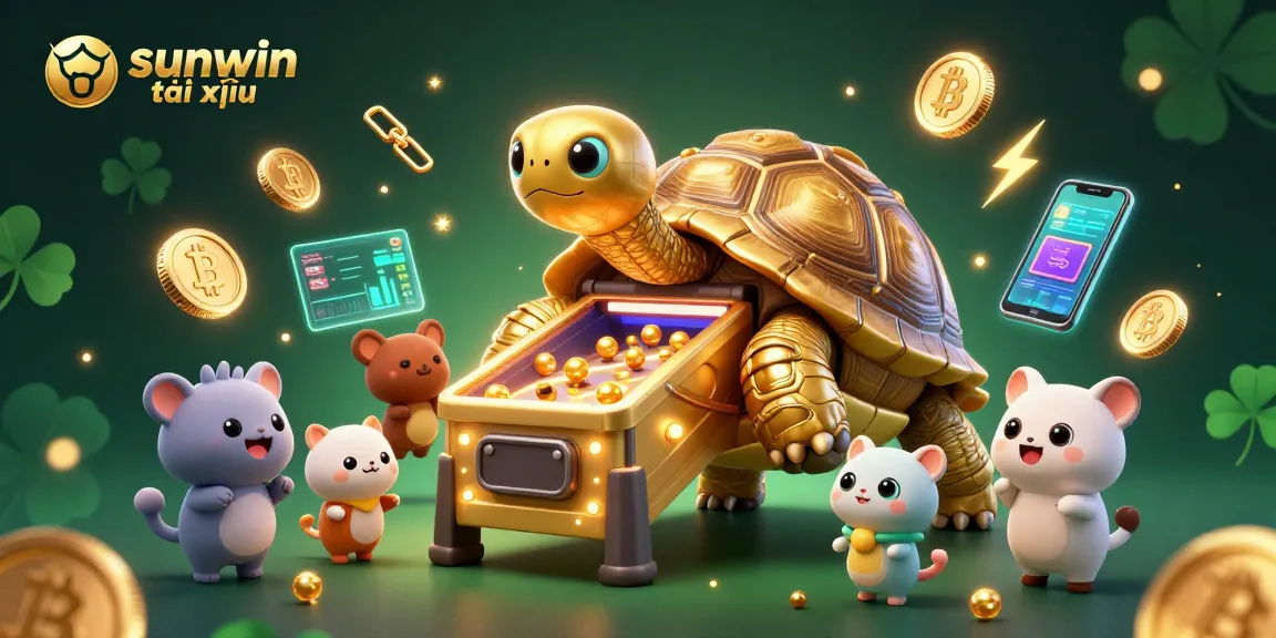 Engage in sunwin tài xỉu with an exciting 3D scene featuring vibrant gameplay elements, digital coins, and enchanting characters.