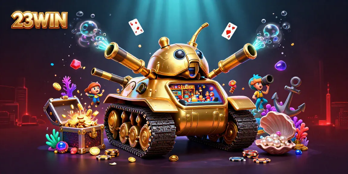 Experience the thrill of the 23WIN casino world within a golden beetle tank, bursting with action and rewards.