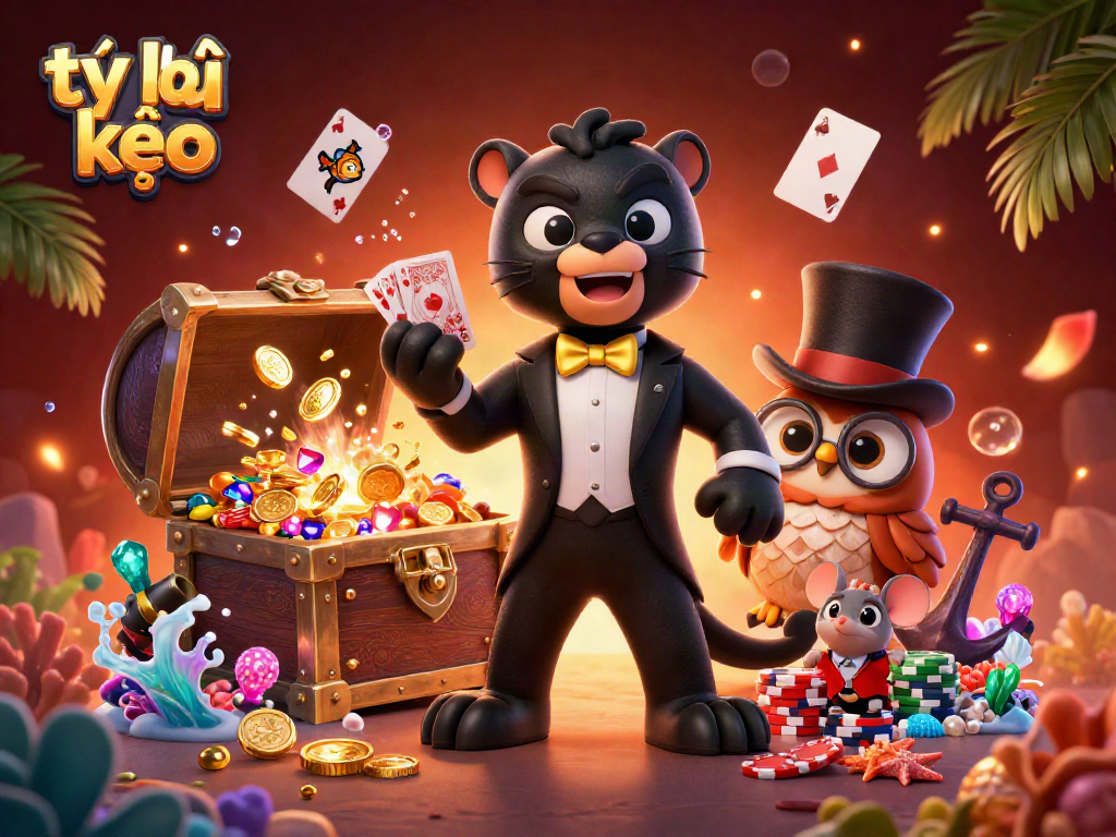 Engage with tỷ lệ kèo dynamics in this vibrant casino illustration featuring strategic card dealing and playful elements.