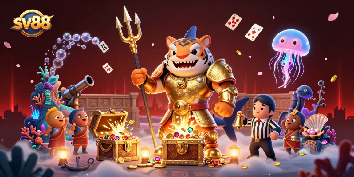 Engage in thrilling gameplay with sv88's underwater casino scene featuring a tiger shark.