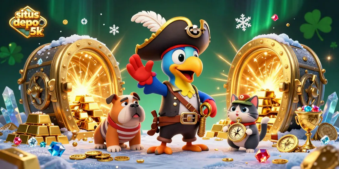 Engage in thrilling adventures at situs depo 5k, exploring treasure-filled scenes with a pirate captain, bulldog, and ship's cat.