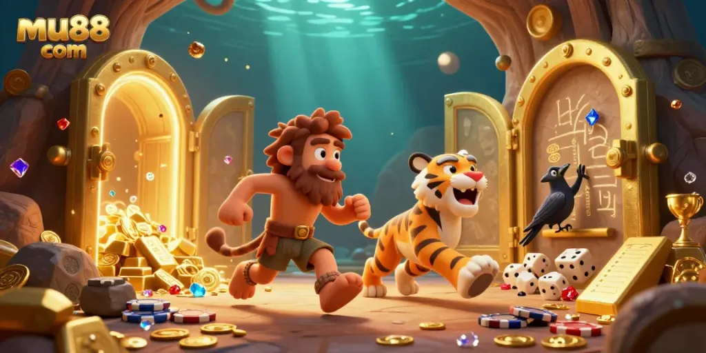 Experience exciting gameplay at mu88 com as a caveman and sabertooth tiger oversee a prehistoric casino.