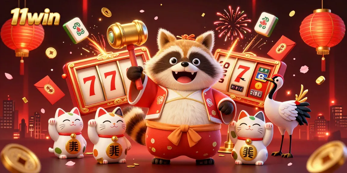 Experience the thrill of 11win with this festive 3D casino illustration showcasing luck and fortune.