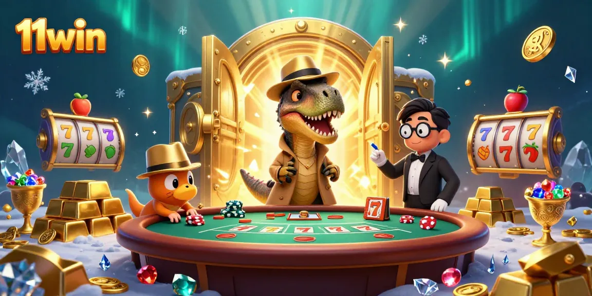 Experience thrilling moments at 11win with cartoon velociraptors at a vibrant blackjack table