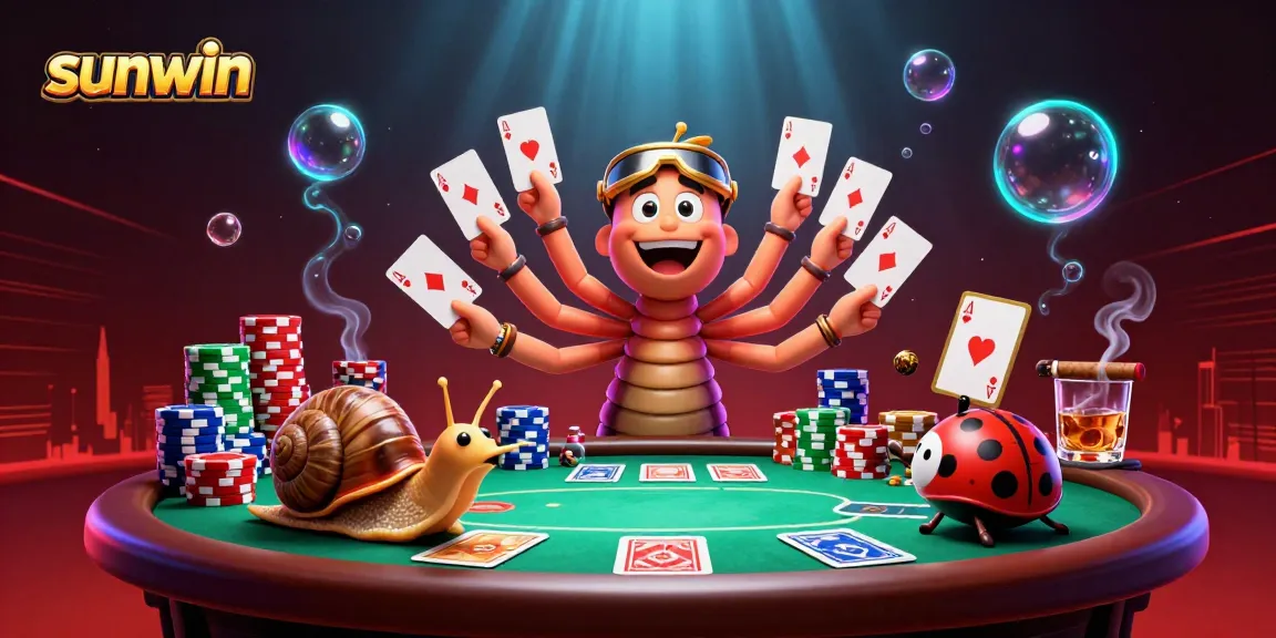 Experience strategic gameplay at sunwin with a vibrant poker scene featuring unique characters and rich details.