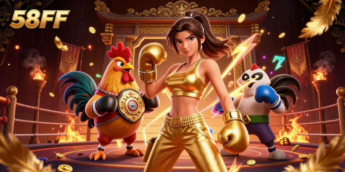 Experience the thrill of the casino with 58FF’s vibrant 3D illustration, featuring engaging game elements.