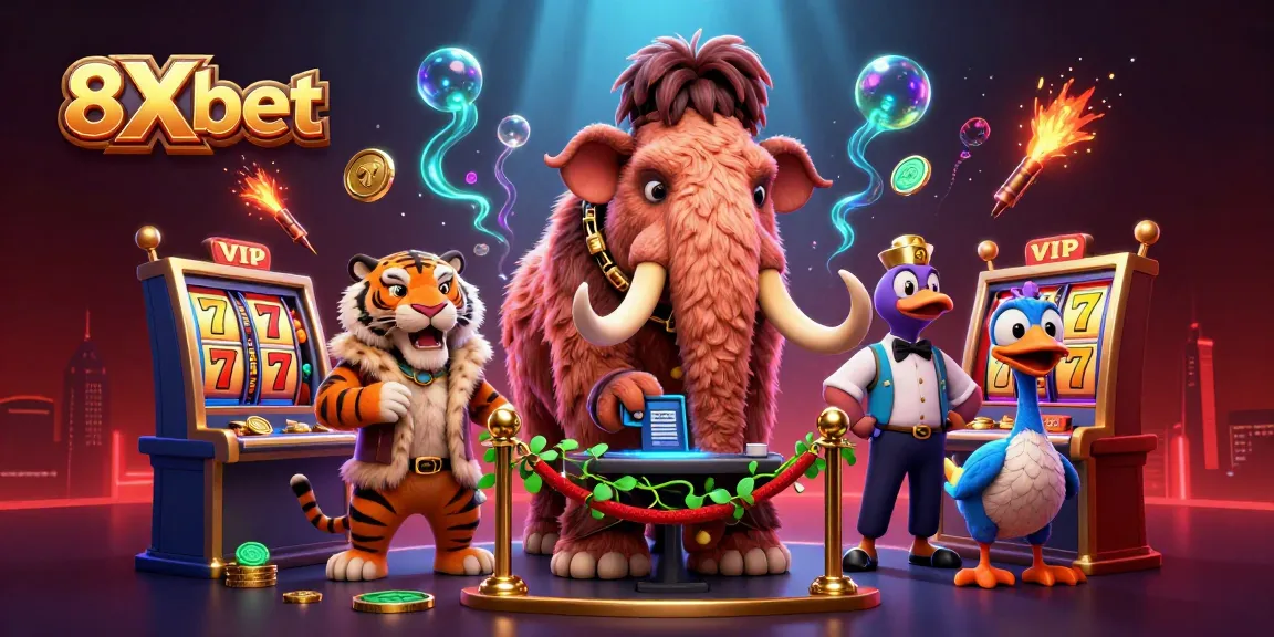 Experience thrilling action with 8Xbet at a vibrant casino featuring unique 3D characters and dynamic game elements.