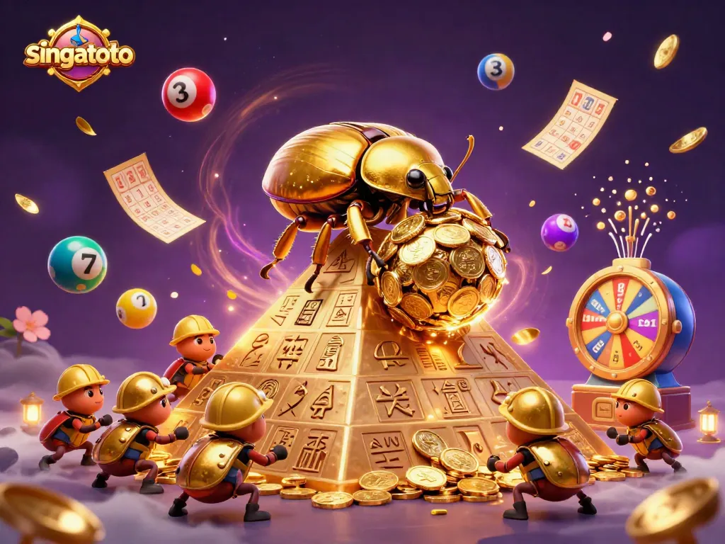 Experience thrilling gameplay with singatoto as the golden dung beetle rolls its jackpot of coins.
