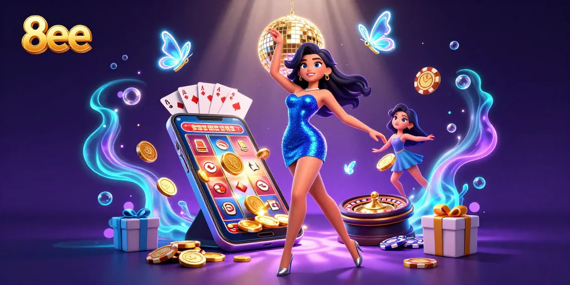 Experience the excitement of 8eee with vibrant slots and casino elements in this rich, dynamic 3D illustration.