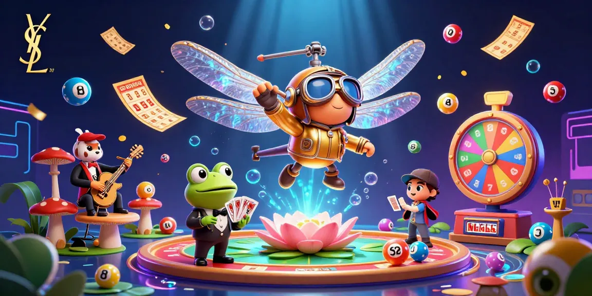 Engage with ysl at a vibrant lily pad casino, where a frog croupier deals cards in style.